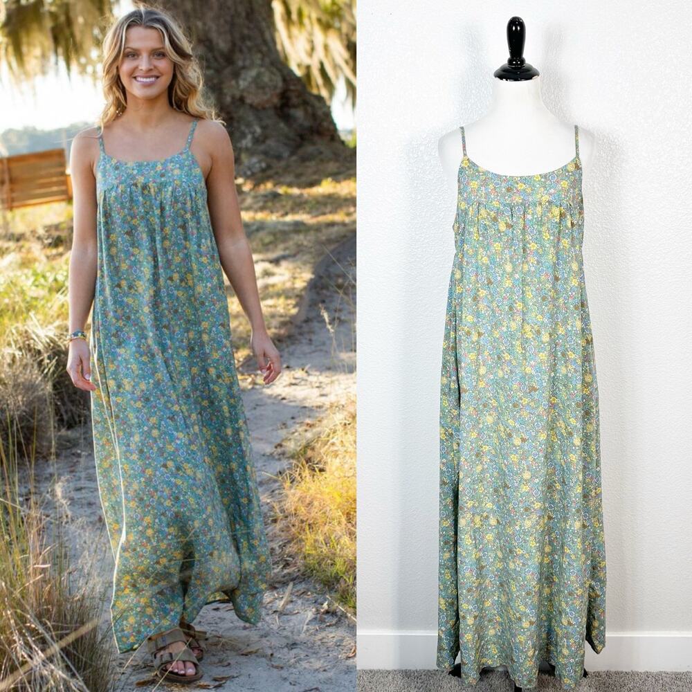 NATURAL LIFE Green Floral Maxi Dress with Yellow Accent